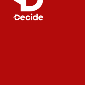 Logo Decide im Anschnitt auf rot